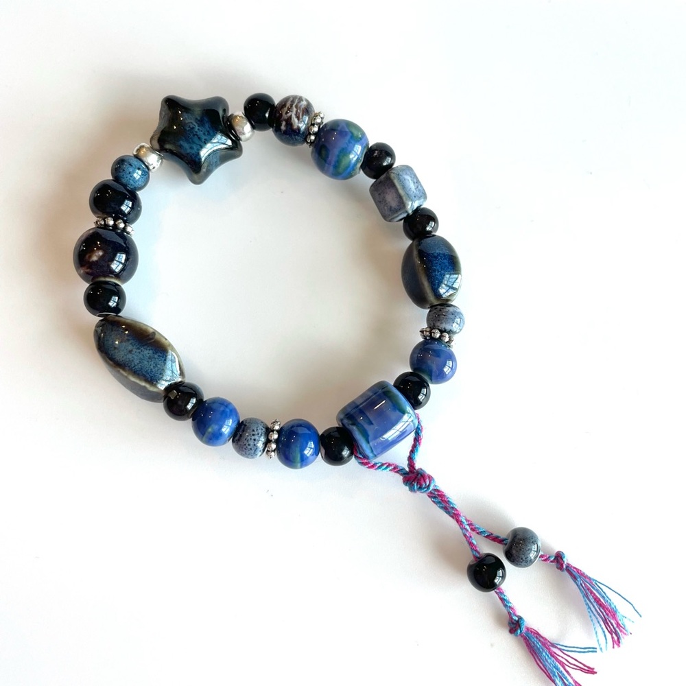 Blue and Black Beaded Bracelet